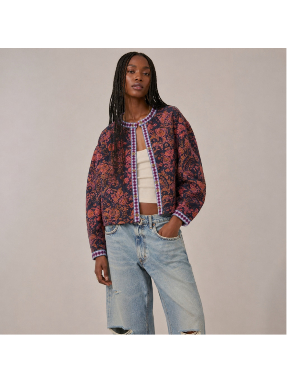 Free People Floral Tapestry Jacquard Drifter Jacket Sz L NWT
